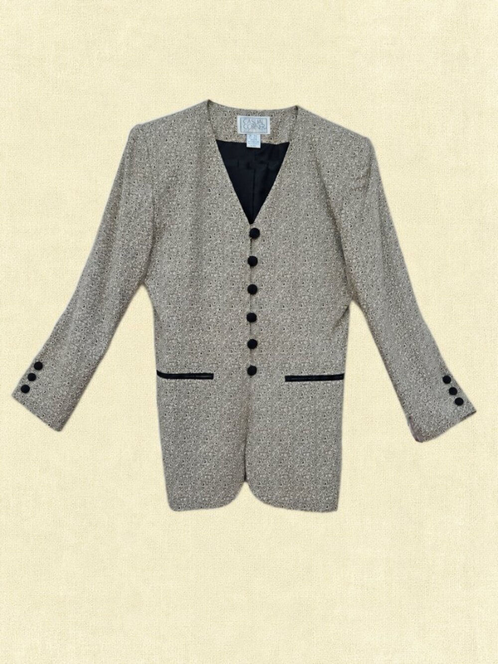 Casual Corner Blazer Suit Jacket Tan/Beige w/Black Pattern - 8P